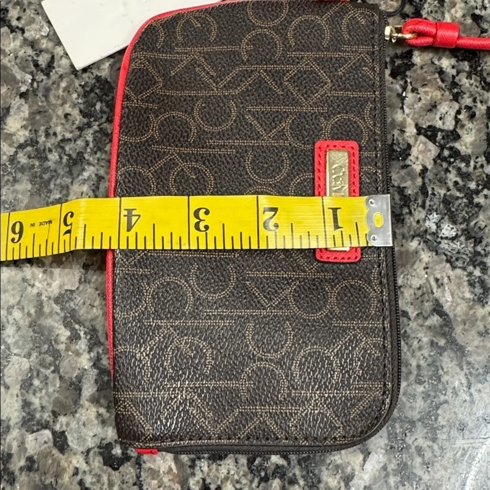Calvin Klein Logo Wristlet in Brown and Red NWT